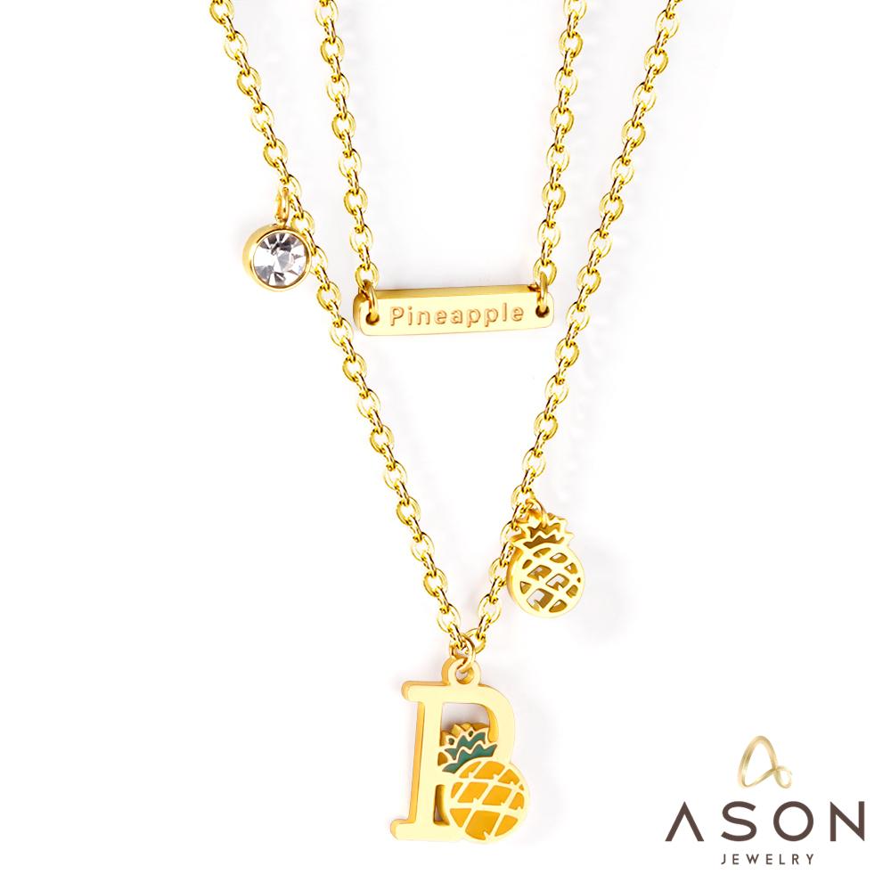 ASON Gold Color Cute Pineapple Pendant Necklace Stainless Steel Choker with Cubic Zirconia for Women Fashion Jewelry asonjewelry